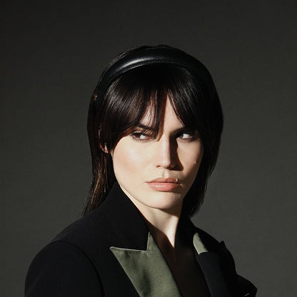 Black Leather Puffed Headband